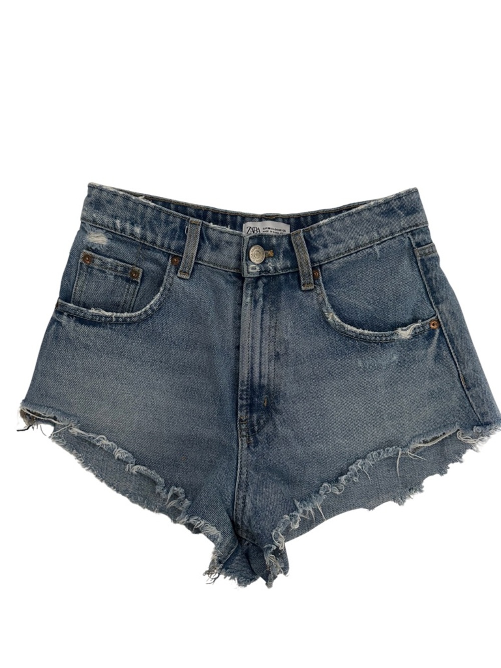 Zara Vintage-Inspired Frayed Hem Denim Shorts - Blue
